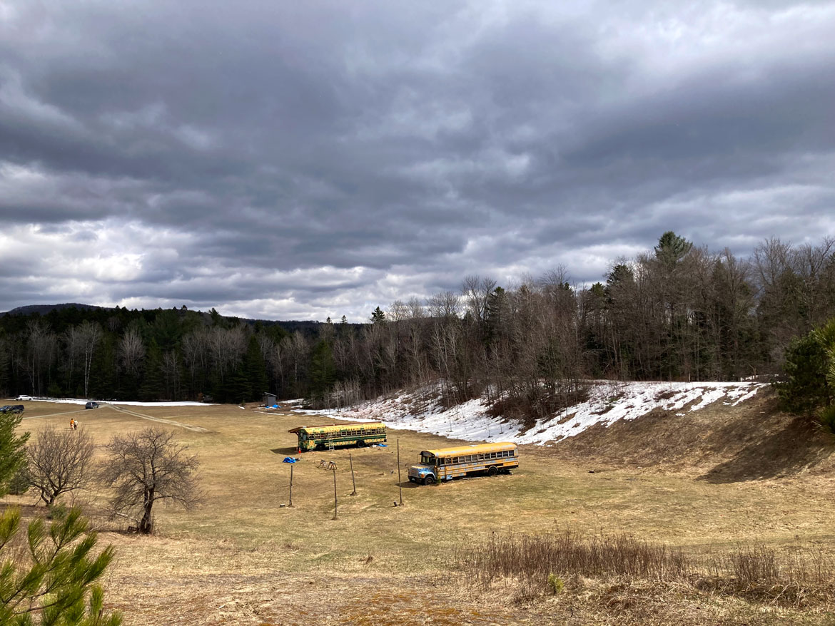 Bread and Puppet Theater's Circus Field, Glover, Vermont, April 11, 2026. (©Greg Cook photo)