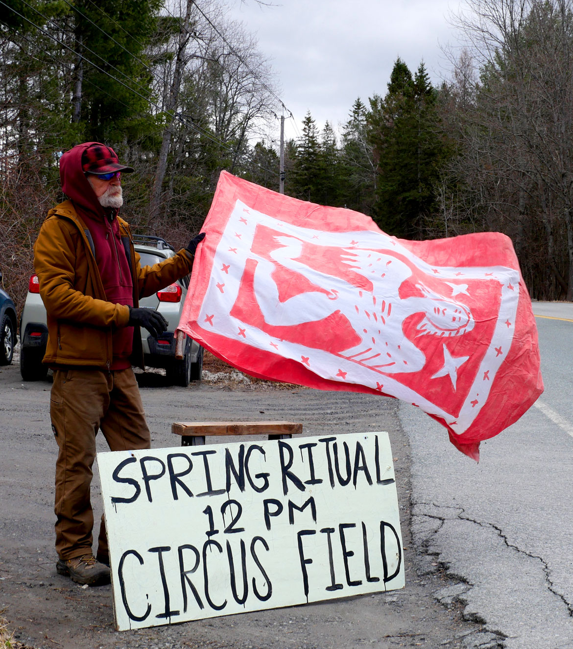 Preparing for the "Spring Ritual" at Bread and Puppet Theater, Glover, Vermont, April 11, 2026. (©Greg Cook photo)