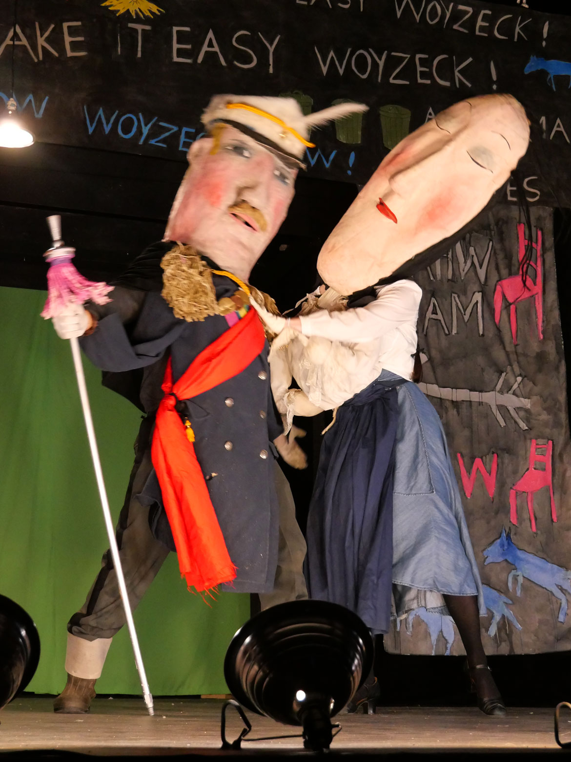 Bread and Puppet Theater performs "Woyzeck" at Kimball Union Academy, Meriden, New Hampshire, April 19, 2026. (©Greg Cook photo)