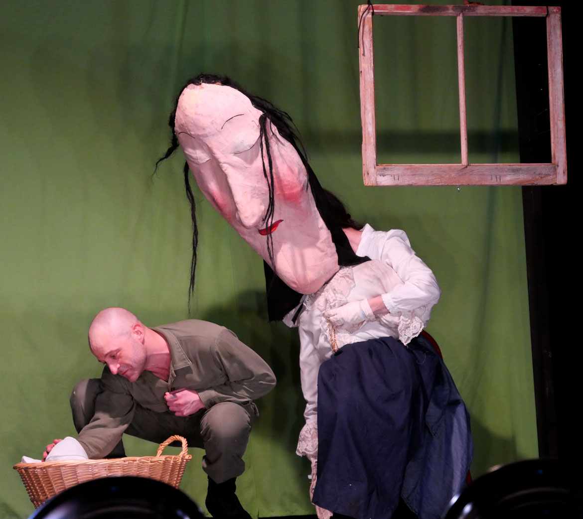 Bread and Puppet Theater performs "Woyzeck" at Kimball Union Academy, Meriden, New Hampshire, April 19, 2026. (©Greg Cook photo)