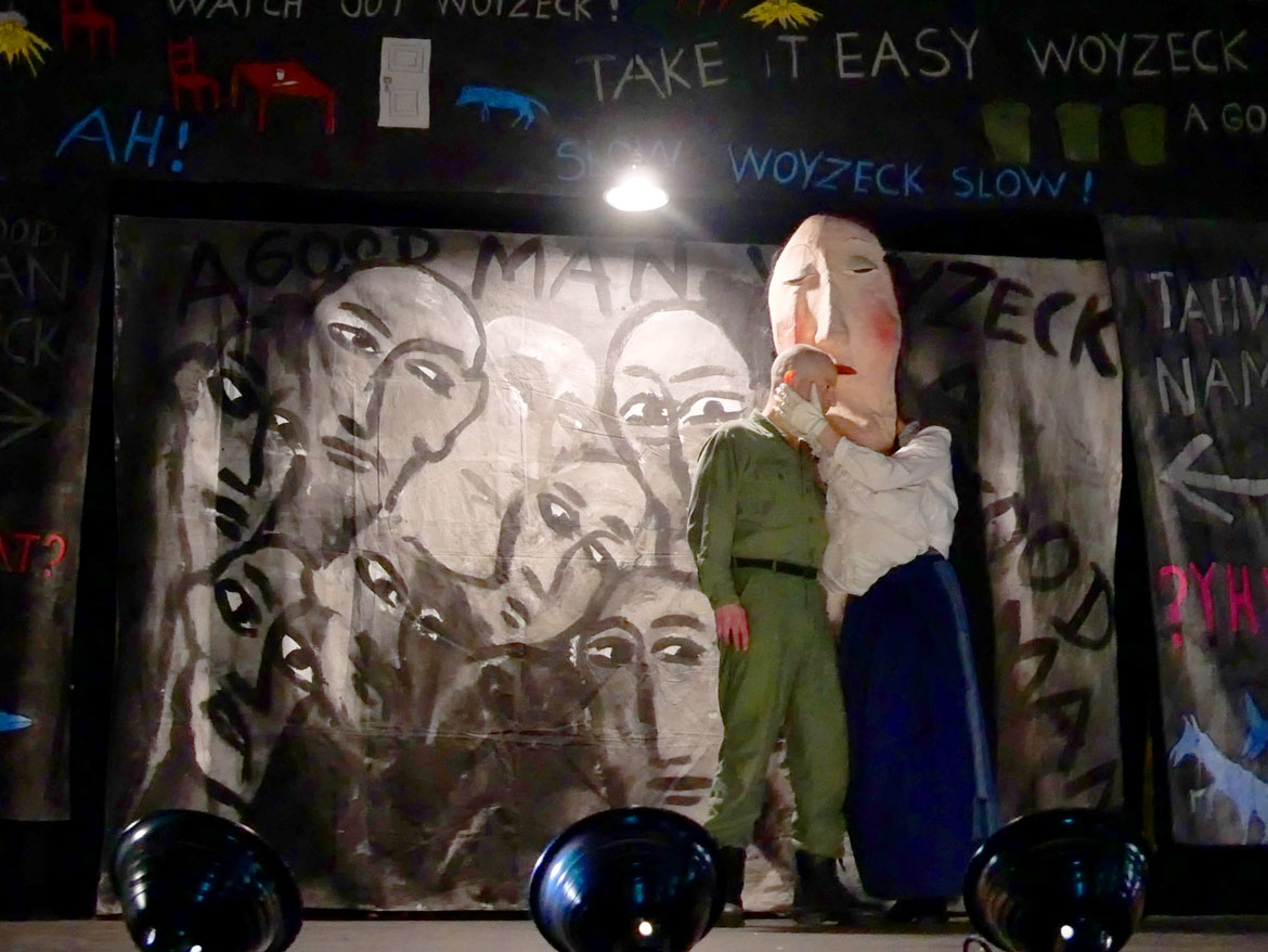 Bread and Puppet Theater performs "Woyzeck" at Kimball Union Academy, Meriden, New Hampshire, April 19, 2026. (©Greg Cook photo)