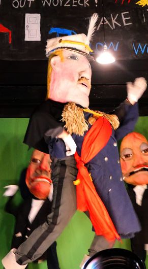 Bread and Puppet Theater performs "Woyzeck" at Kimball Union Academy, Meriden, New Hampshire, April 19, 2026. (©Greg Cook photo)
