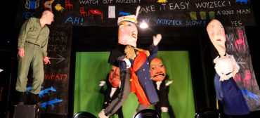 Bread and Puppet Theater performs "Woyzeck" at Kimball Union Academy, Meriden, New Hampshire, April 19, 2026. (©Greg Cook photo)