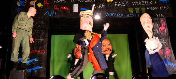 Bread and Puppet Theater performs "Woyzeck" at Kimball Union Academy, Meriden, New Hampshire, April 19, 2026. (©Greg Cook photo)