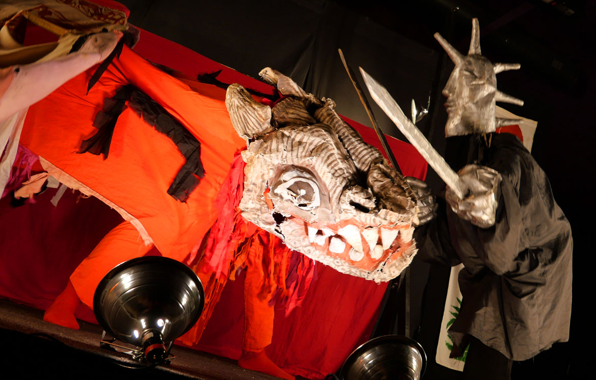 Bread and Puppet Theater's "The End of the World Never Minding Show!" at Somerville's Center for the Arts at the Armory, April 22, 2026. (©Greg Cook photo)