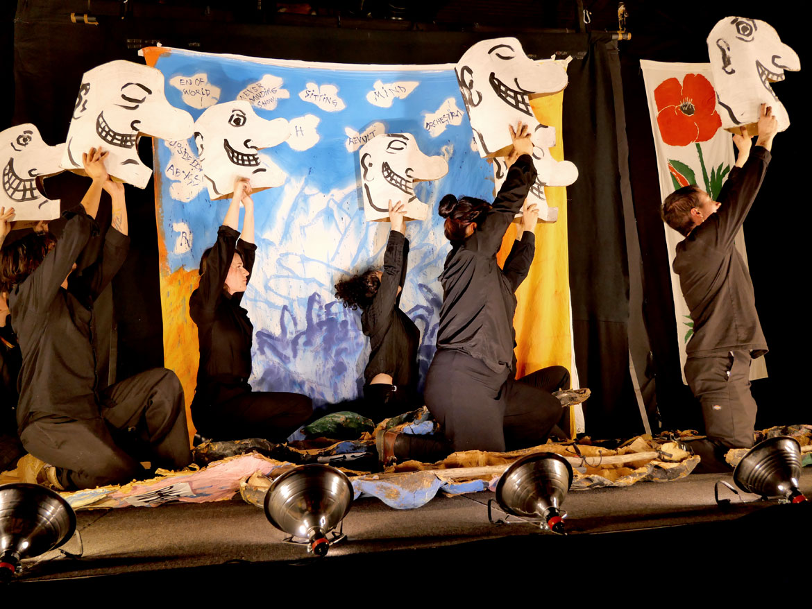 Bread and Puppet Theater's "The End of the World Never Minding Show!" at Somerville's Center for the Arts at the Armory, April 22, 2026. (©Greg Cook photo)