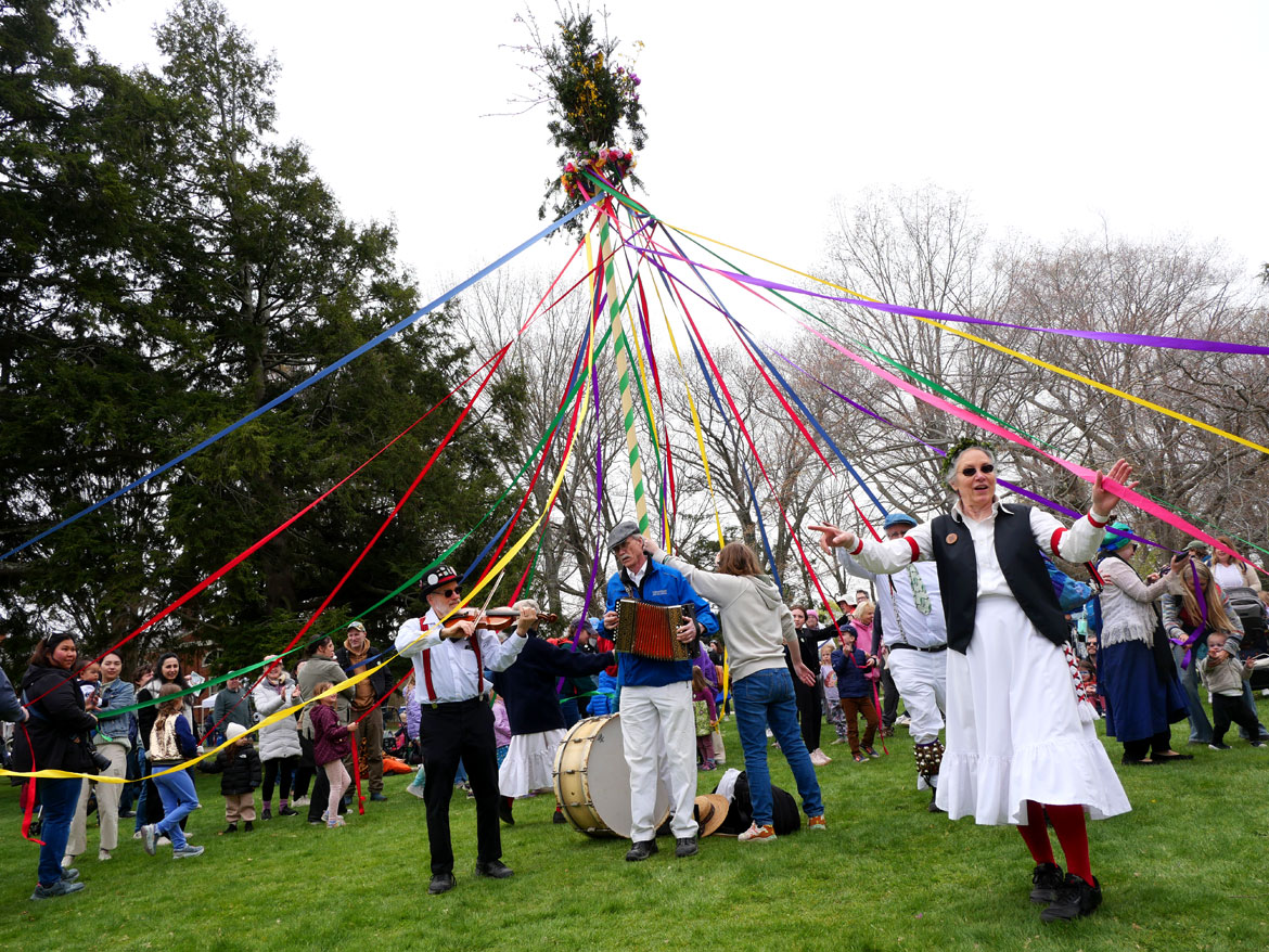 Maypole dance at Gore Place Sheepshearing Festival, Waltham, April 25, 2026. (©Greg Cook photo)