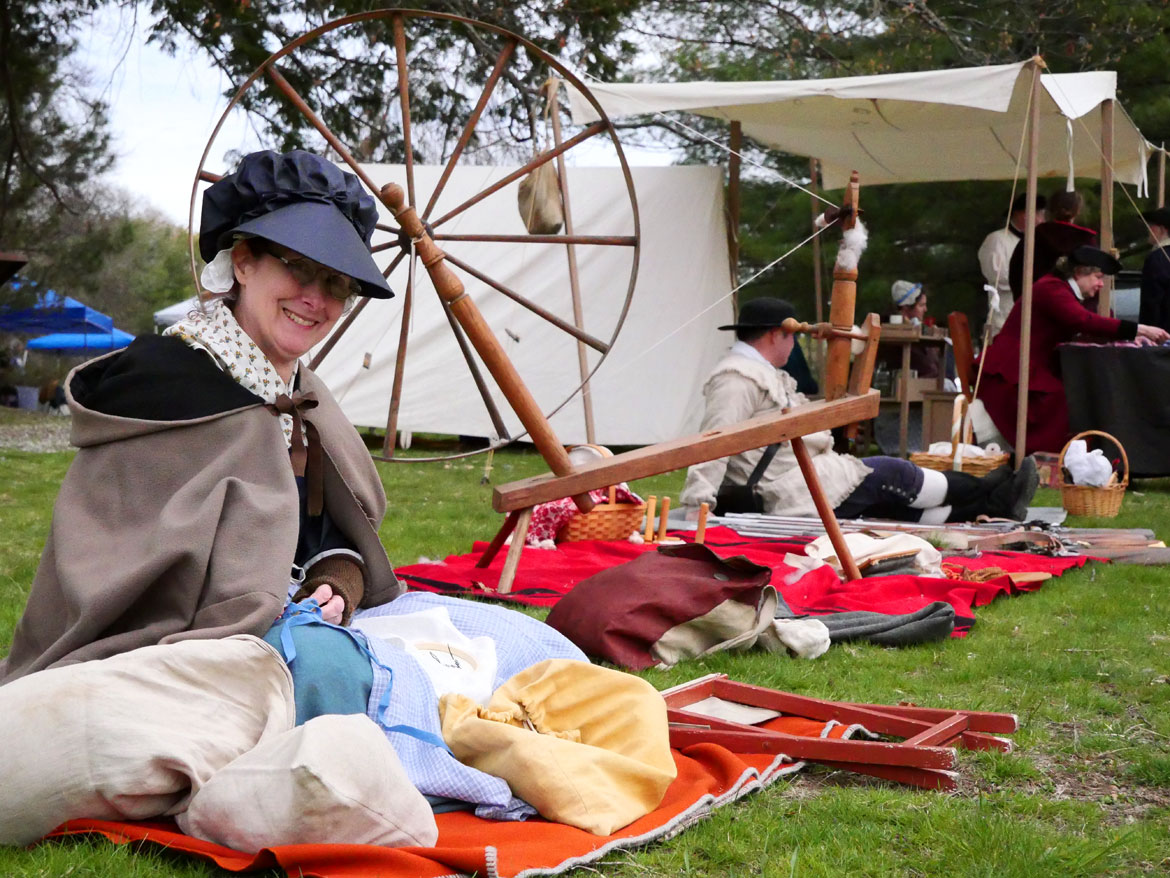Historical reenactors at Gore Place Sheepshearing Festival, Waltham, April 25, 2026. (©Greg Cook photo)