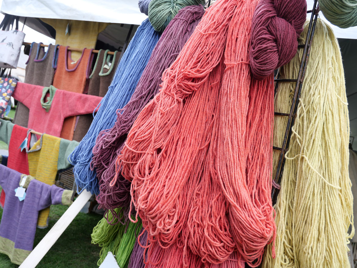 Seacolors Yarnery in Fiber Arts Tent at Gore Place Sheepshearing Festival, Waltham, April 25, 2026. (©Greg Cook photo)