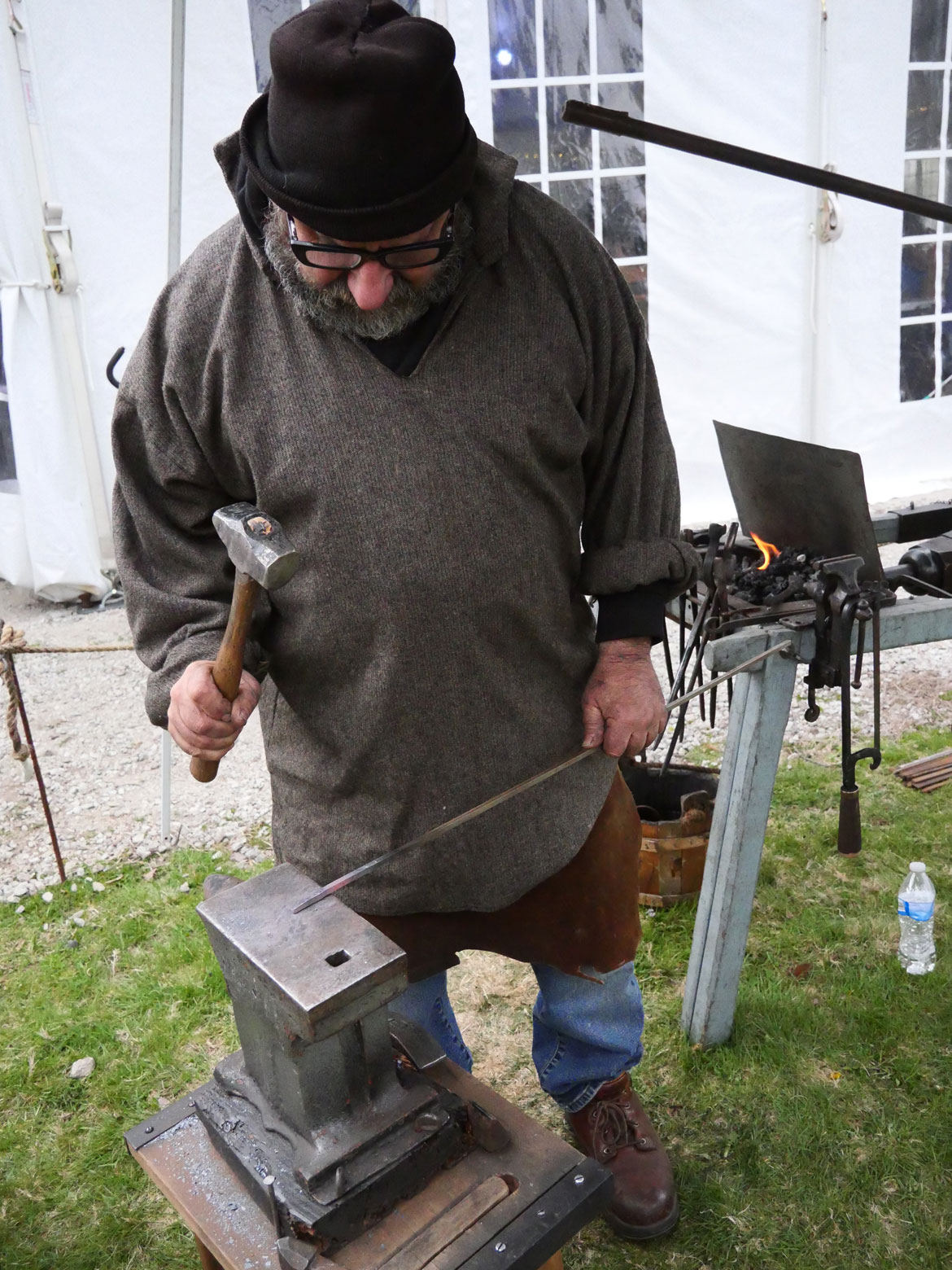 Blacksmith at Gore Place Sheepshearing Festival, Waltham, April 25, 2026. (©Greg Cook photo)