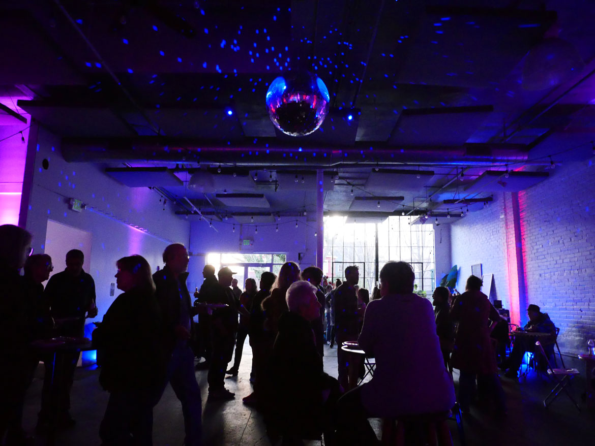 "Arts in the 'Ville" party honoring Gregory Jenkins at Warehouse XI, Somerville, April 9, 2026. (©Greg Cook photo)