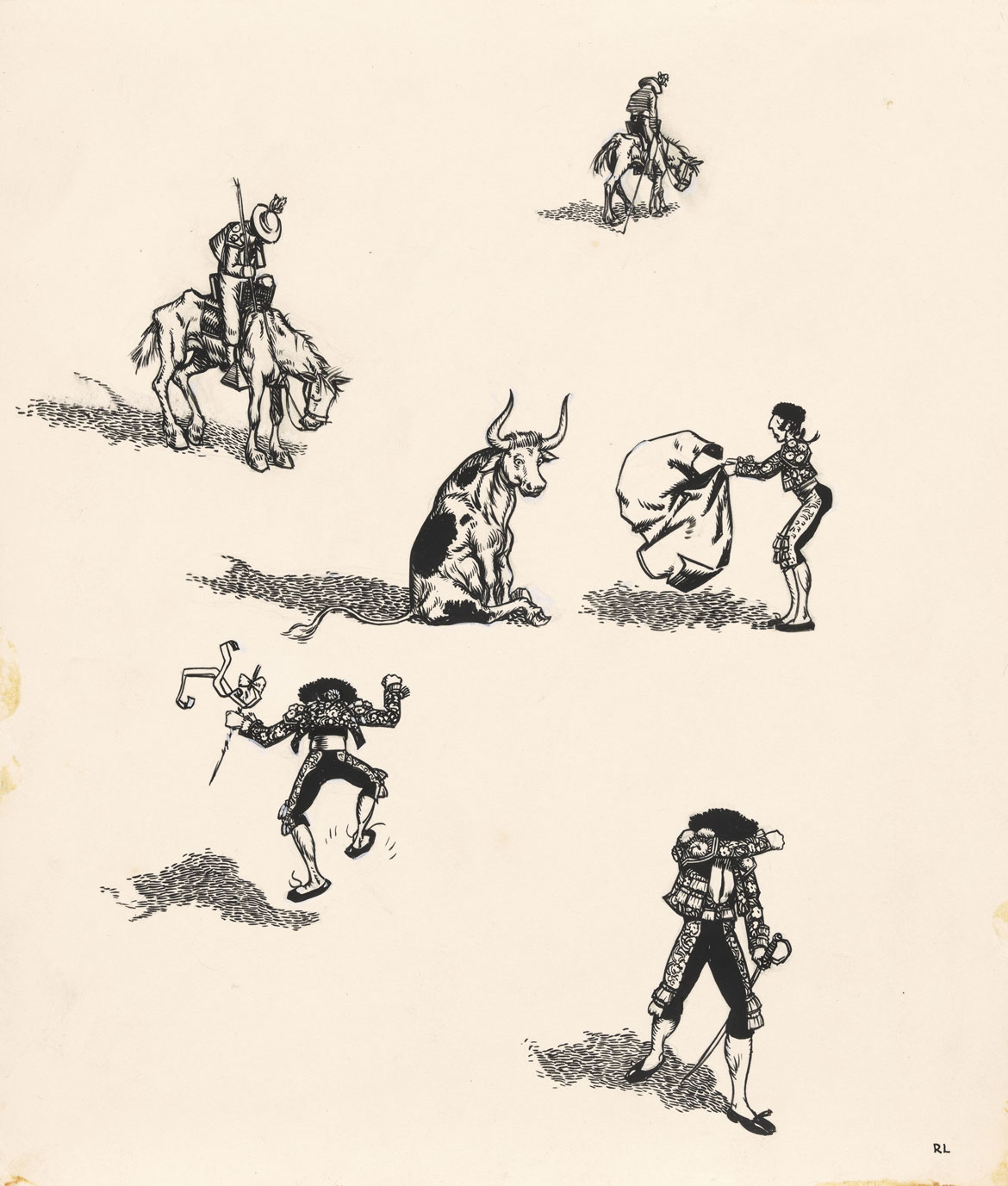 "He wouldn't fight and be fierce no matter what they did." Robert Lawson, Illustration for The Story of Ferdinand by Munro Leaf, 1936. The Morgan Library & Museum, 1970.16:1-37, Gift of the Mary Flagler Cary Charitable Trust. © 1936 Munro Leaf and Robert Lawson, renewed 1964 Munro Leaf and John W. Boyd. Used by permission of Viking Children’s Books, an imprint of Penguin Young Readers Group, a division of Penguin Random House LLC. All rights reserved.