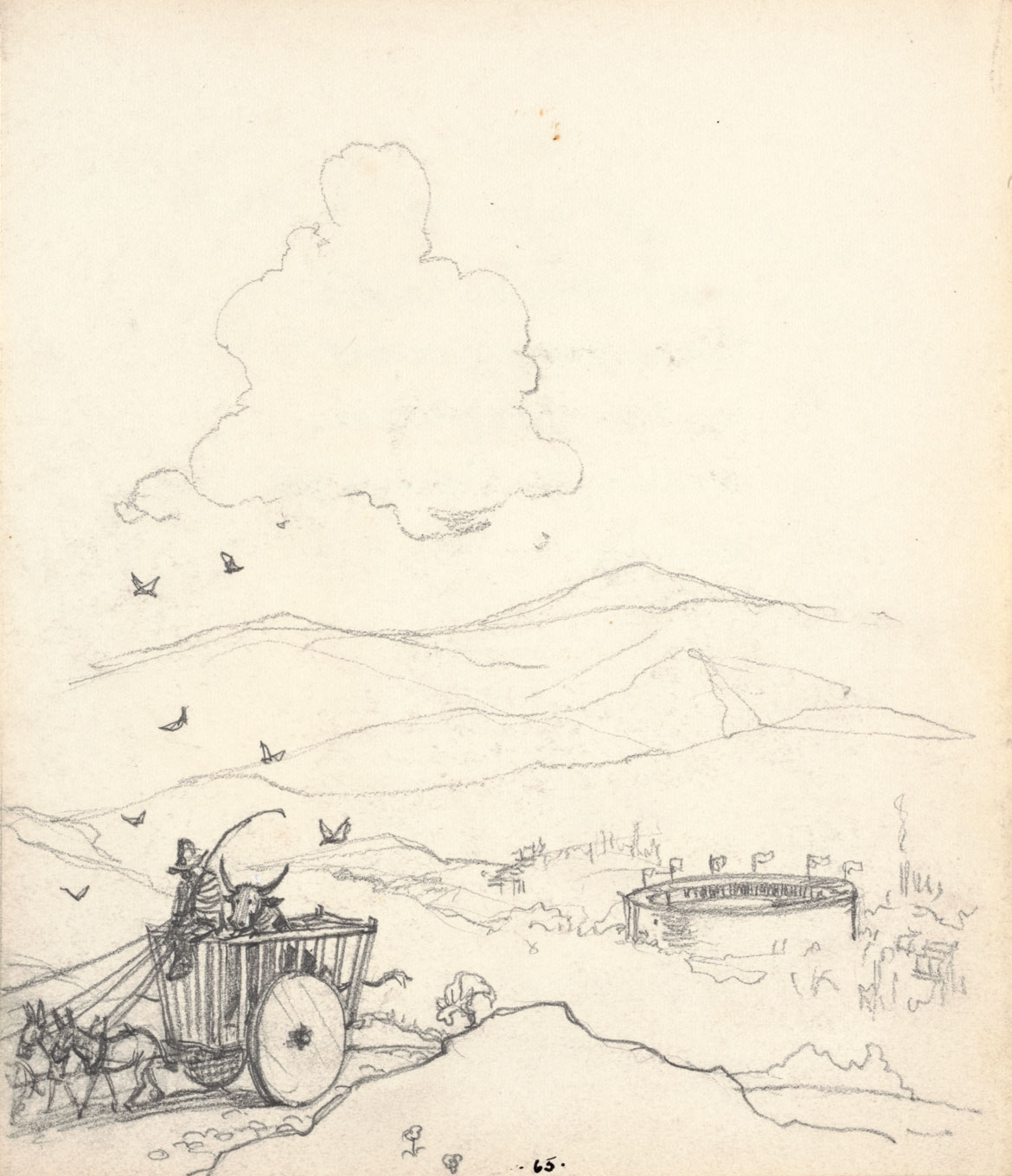 Robert Lawson, Book dummy sketch for The Story of Ferdinand by Munro Leaf, 1936. Courtesy of the Free Library of Philadelphia, Rare Book Department. © 1936 Munro Leaf and Robert Lawson, renewed 1964 Munro Leaf and John W. Boyd. Used by permission of Viking Children’s Books, an imprint of Penguin Young Readers Group, a division of Penguin Random House LLC. All rights reserved.