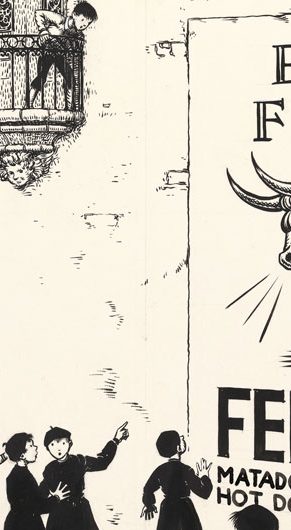 Robert Lawson, Endpapers illustration for The Story of Ferdinand by Munro Leaf, 1936. The Morgan Library & Museum, 1970.16:1-37, Gift of the Mary Flagler Cary Charitable Trust. © 1936 Munro Leaf and Robert Lawson, renewed 1964 Munro Leaf and John W. Boyd. Used by permission of Viking Children’s Books, an imprint of Penguin Young Readers Group, a division of Penguin Random House LLC. All rights reserved.