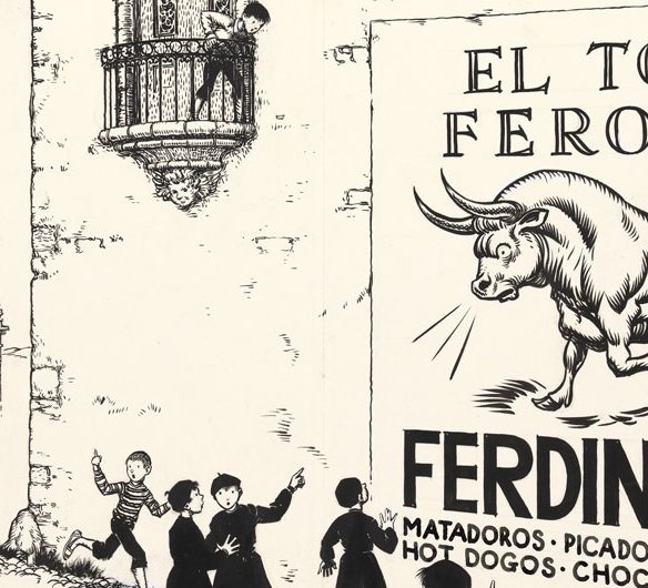Robert Lawson, Endpapers illustration for The Story of Ferdinand by Munro Leaf, 1936. The Morgan Library & Museum, 1970.16:1-37, Gift of the Mary Flagler Cary Charitable Trust. © 1936 Munro Leaf and Robert Lawson, renewed 1964 Munro Leaf and John W. Boyd. Used by permission of Viking Children’s Books, an imprint of Penguin Young Readers Group, a division of Penguin Random House LLC. All rights reserved.
