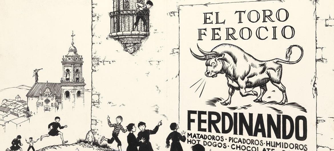 Robert Lawson, Endpapers illustration for The Story of Ferdinand by Munro Leaf, 1936. The Morgan Library & Museum, 1970.16:1-37, Gift of the Mary Flagler Cary Charitable Trust. © 1936 Munro Leaf and Robert Lawson, renewed 1964 Munro Leaf and John W. Boyd. Used by permission of Viking Children’s Books, an imprint of Penguin Young Readers Group, a division of Penguin Random House LLC. All rights reserved.