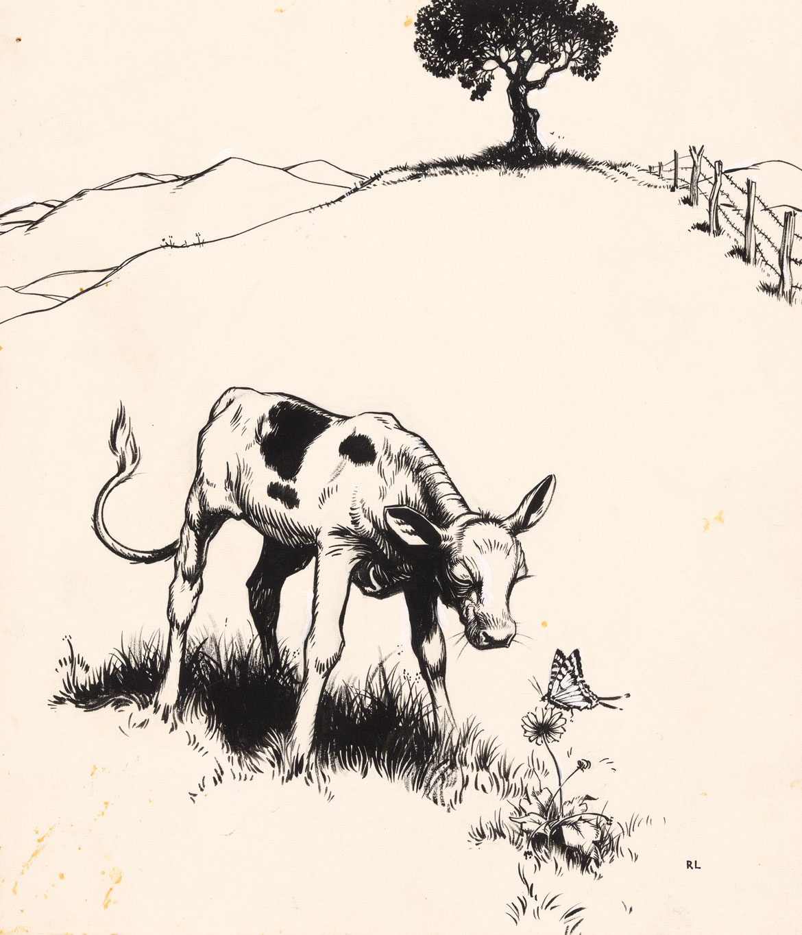 "There was a little bull and his name was Ferdinand." Robert Lawson, Illustration for The Story of Ferdinand by Munro Leaf, 1936. The Morgan Library & Museum, 1970.16:1-37, Gift of the Mary Flagler Cary Charitable Trust. © 1936 Munro Leaf and Robert Lawson, renewed 1964 Munro Leaf and John W. Boyd. Used by permission of Viking Children’s Books, an imprint of Penguin Young Readers Group, a division of Penguin Random House LLC. All rights reserved.