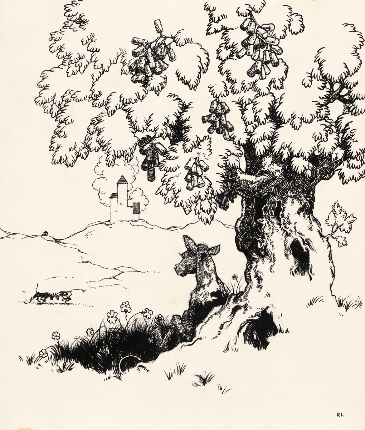 "It was his favorite tree...." Robert Lawson, Illustration for The Story of Ferdinand by Munro Leaf, 1936. The Morgan Library & Museum, 1970.16:1-37, Gift of the Mary Flagler Cary Charitable Trust. © 1936 Munro Leaf and Robert Lawson, renewed 1964 Munro Leaf and John W. Boyd. Used by permission of Viking Children’s Books, an imprint of Penguin Young Readers Group, a division of Penguin Random House LLC. All rights reserved.