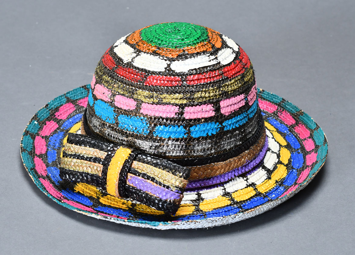L.V. Hull, Untitled, 2004. Acrylic paint on straw hat, 5.5 x 13 x 13 inches. Courtesy of the Estate of L.V. Hull, Arts Foundation of Kosciusko. Gift of Kohler Foundation, Inc.