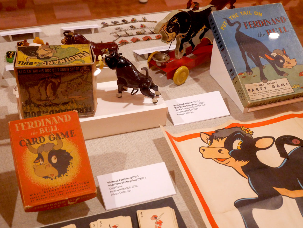 Ferdinand tin toys, games, soap and jewelry marketed in conjunction with the Disney cartoon based on the book. (©Greg Cook photo)
