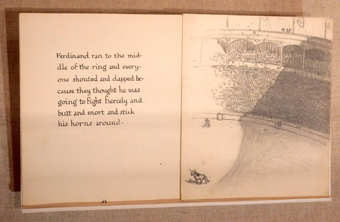 Robert Lawson, Book dummy sketch for The Story of Ferdinand by Munro Leaf, 1936. Courtesy of the Free Library of Philadelphia, Rare Book Department. © 1936 Munro Leaf and Robert Lawson, renewed 1964 Munro Leaf and John W. Boyd. Used by permission of Viking Children’s Books, an imprint of Penguin Young Readers Group, a division of Penguin Random House LLC. All rights reserved.