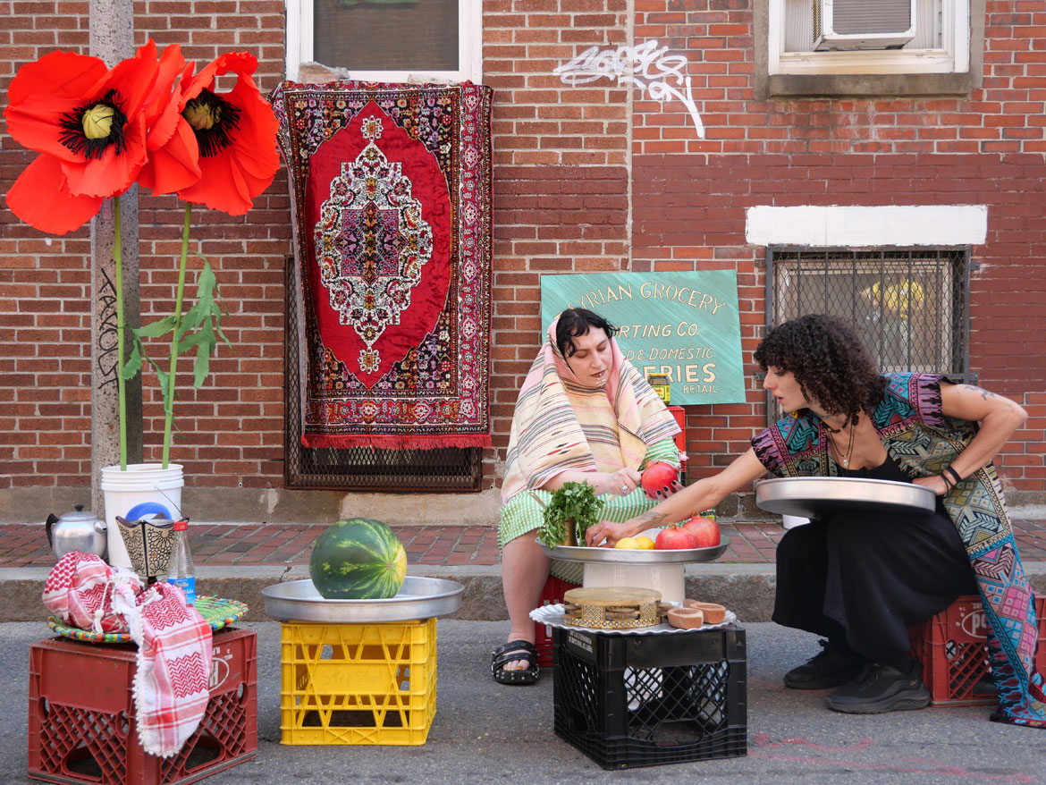 Feda Eid and Jassi Murad perform "Plantcestors, Awakening the Sacred" at Johnny Court, Chinatown, Boston, May 16, 2026. (©Greg Cook photo)
