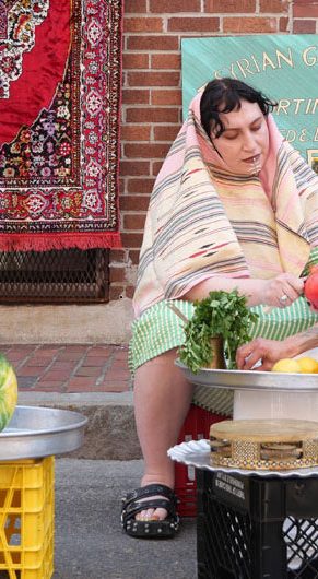 Feda Eid and Jassi Murad perform "Plantcestors, Awakening the Sacred" at Johnny Court, Chinatown, Boston, May 16, 2026. (©Greg Cook photo)