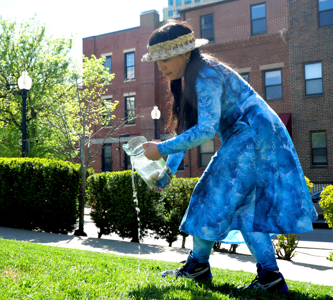 Lani Asunción presents "Hilom Community Circle: Between Water & White Flowers" at One Greenway Park on Hudson Street, Chinatown, Boston, May 16, 2026. (©Greg Cook photo)