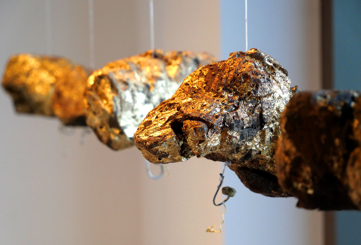 Ying Ye, detail of "The Soybean Cannot Grow in Gold," 2025, mixed media.