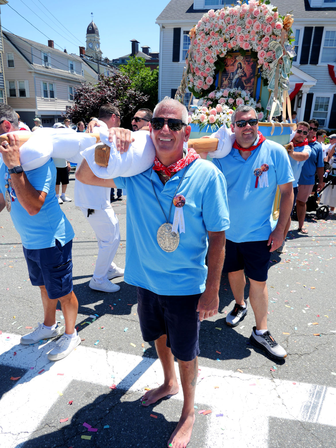 Frank Carini walks barefoot in the Sunday Procession of the St. Peter's Fiesta, Gloucester, June 28, 2026. (©Greg Cook photo)