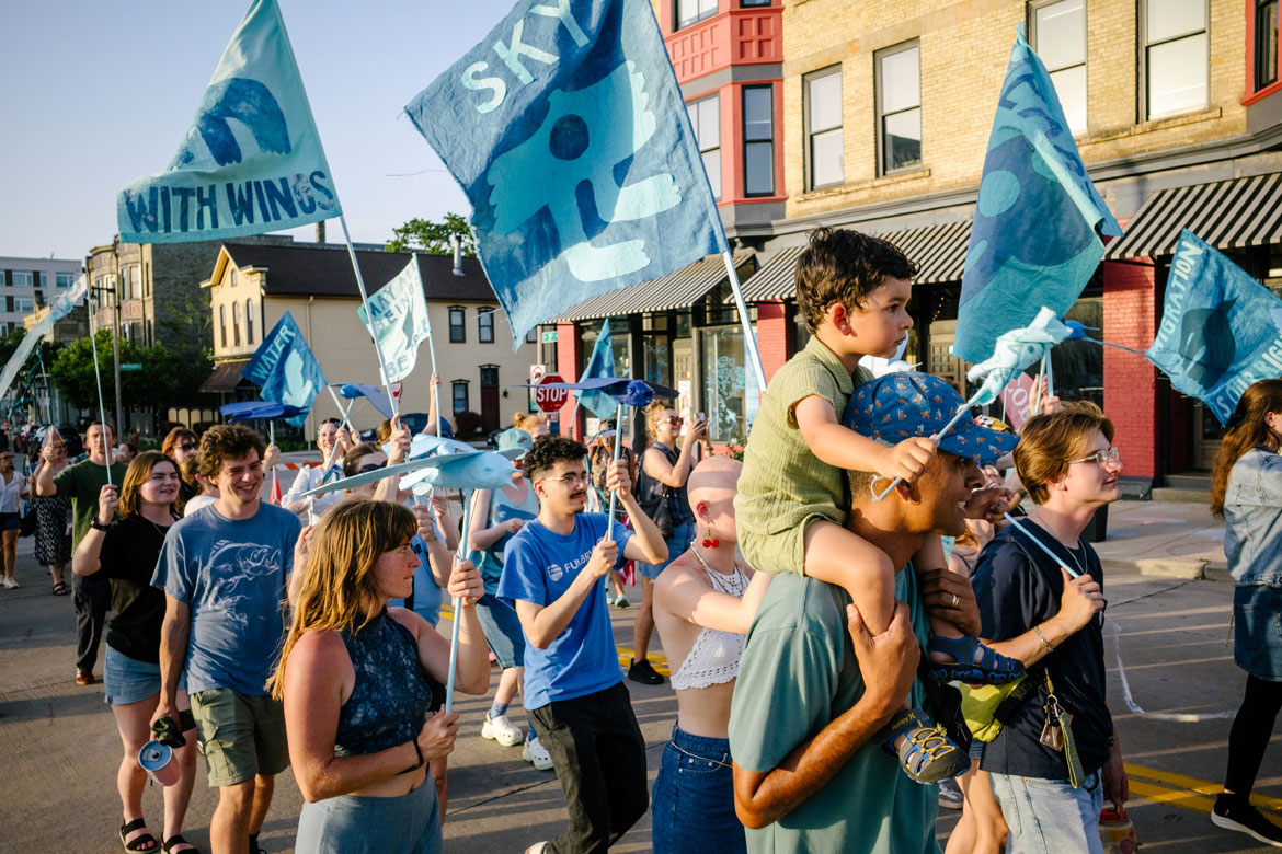 Hattie Grimm's "Bird Puppet Parade" in Milwaukee, July 1, 2026. (Elliot Young photo)