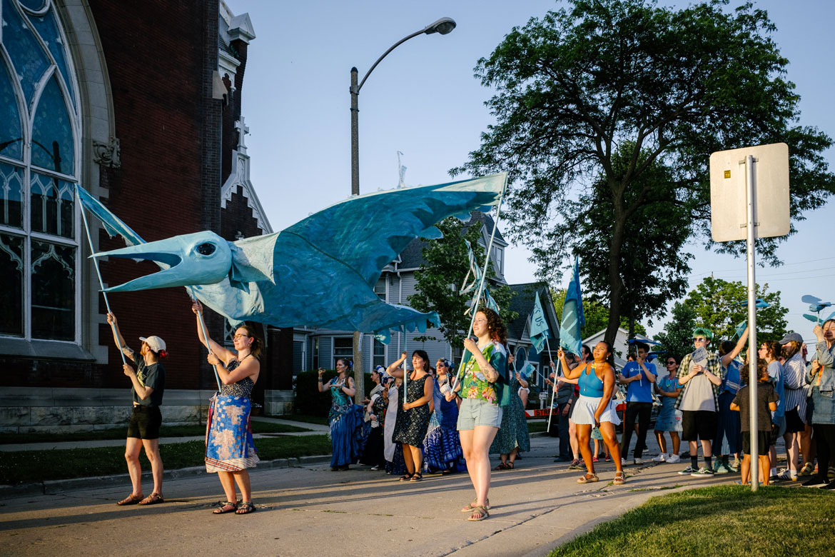 Hattie Grimm's "Bird Puppet Parade" in Milwaukee, July 1, 2026. (Elliot Young photo)