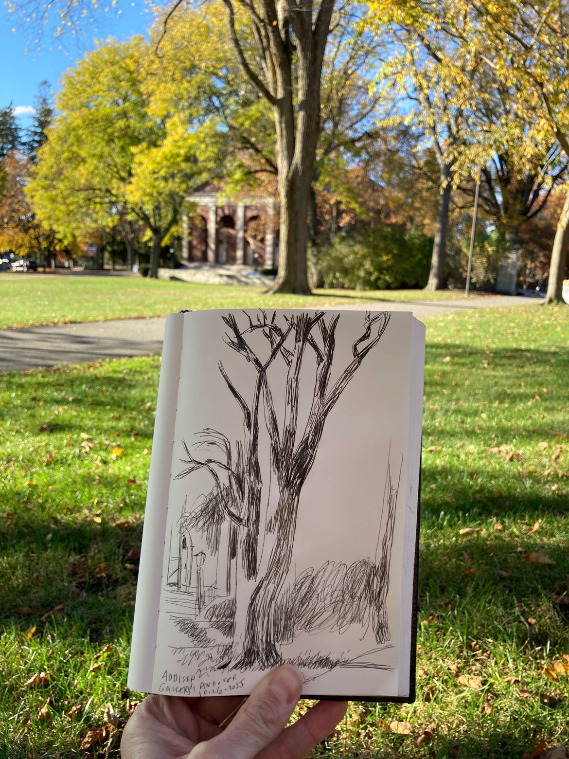 Greg Cook drawing of Addison Gallery, Andover, Oct. 26, 2025. (©Greg Cook)