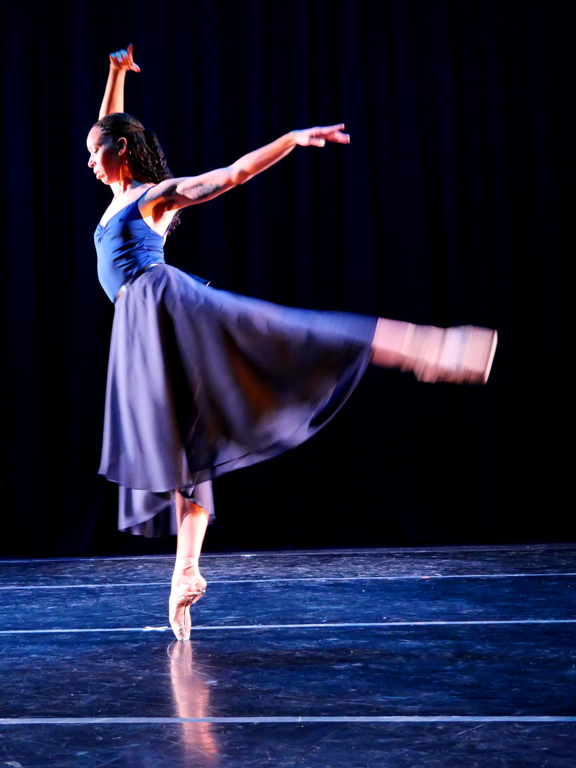 Chrystyn Fentroy performs in "Summer Solace" presented by Janelle Gilchrist Dance Troupe at Cambridge's Foundry, July 11, 2026. (©Greg Cook photo)