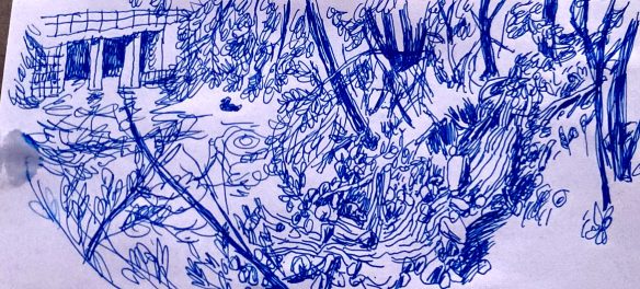 Greg Cook drawing of Malden River, July 4, 2026. (©Greg Cook)