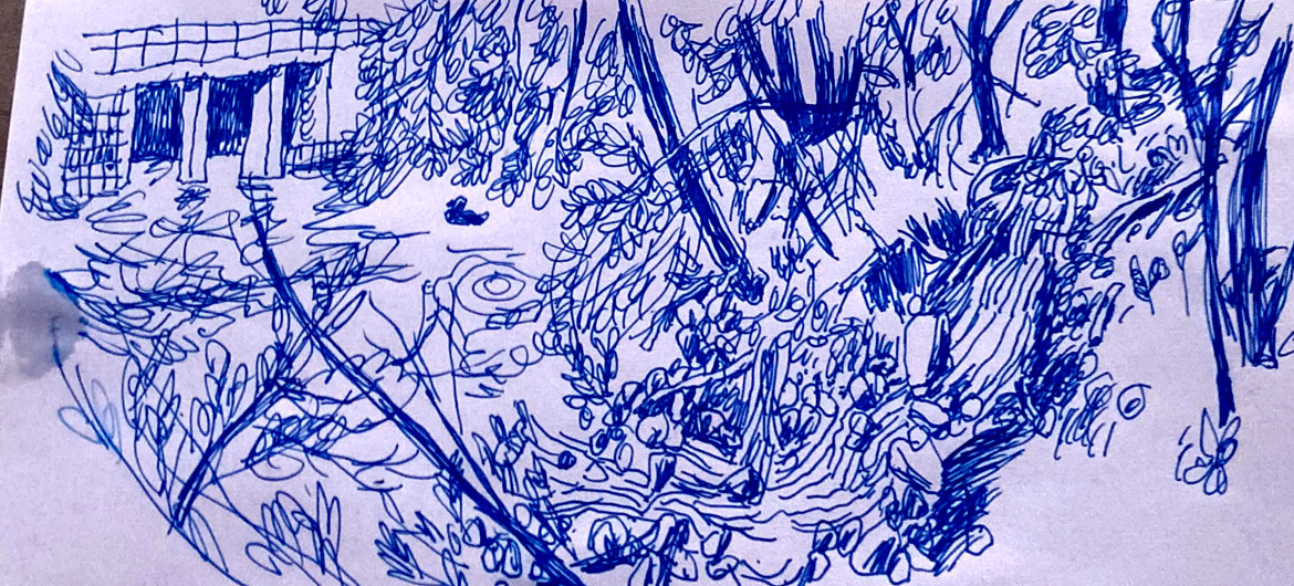 Greg Cook drawing of Malden River, July 4, 2026. (©Greg Cook)