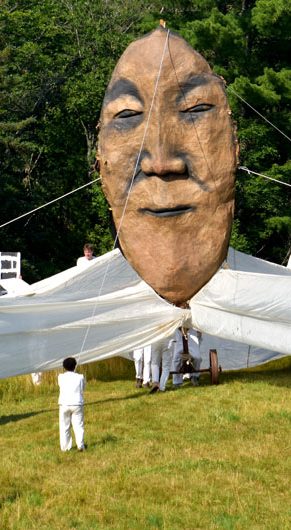Bread and Puppet Theater's "Upside Down World Resurrection Pageant," performed on their Glover, Vermont, farm, July 26, 2026. (©Greg Cook photo)