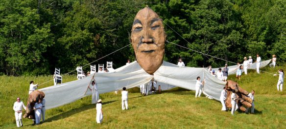 Bread and Puppet Theater's "Upside Down World Resurrection Pageant," performed on their Glover, Vermont, farm, July 26, 2026. (©Greg Cook photo)