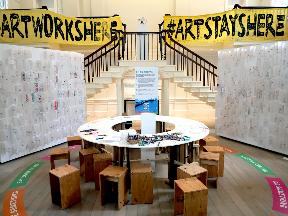 “#Art Stays Here: Faces, Spaces & Places” exhibit at the Somerville Museum, August 2026. (©Greg Cook photo)