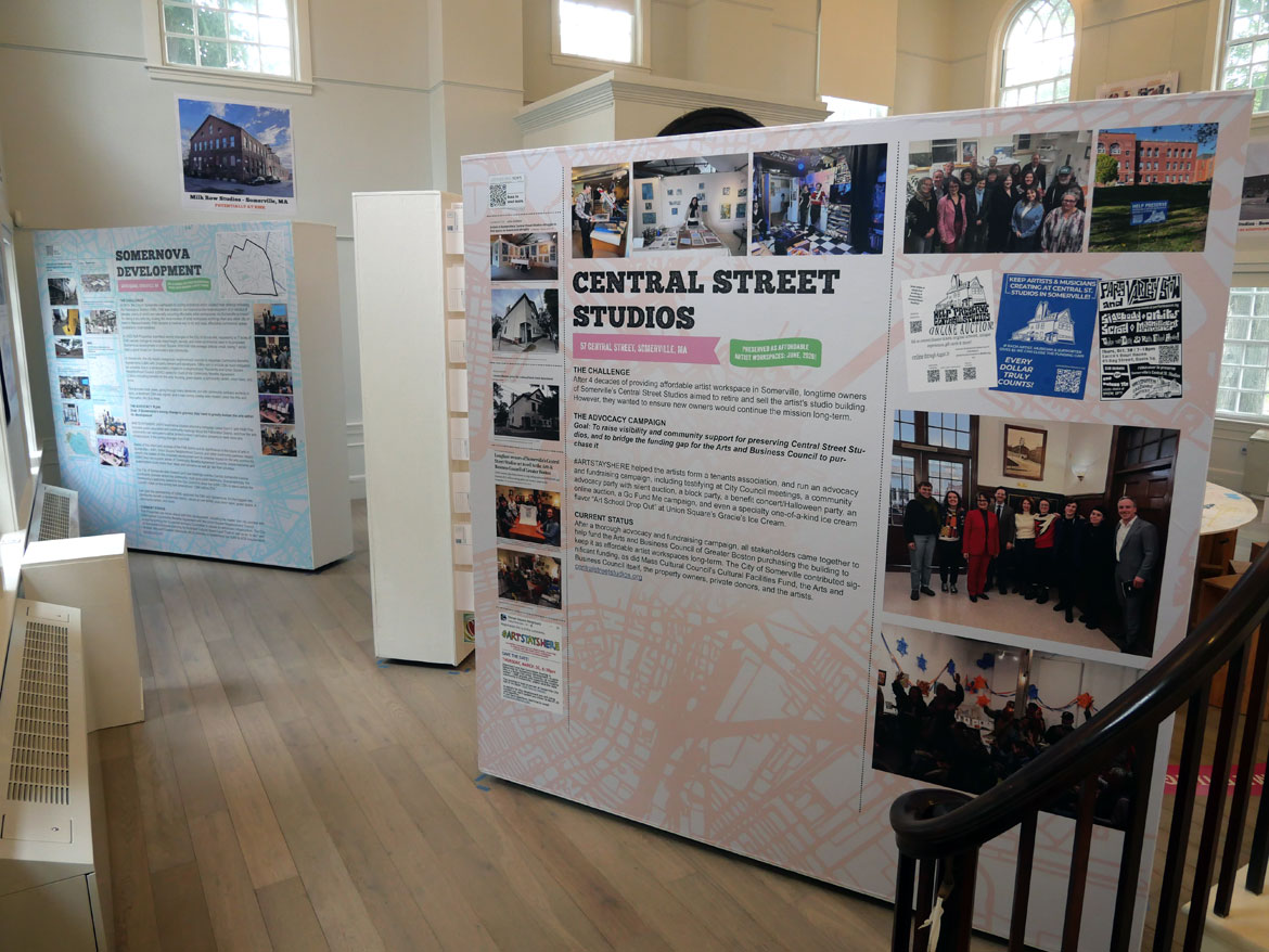 “#Art Stays Here: Faces, Spaces & Places” exhibit at the Somerville Museum, August 2026. (©Greg Cook photo)