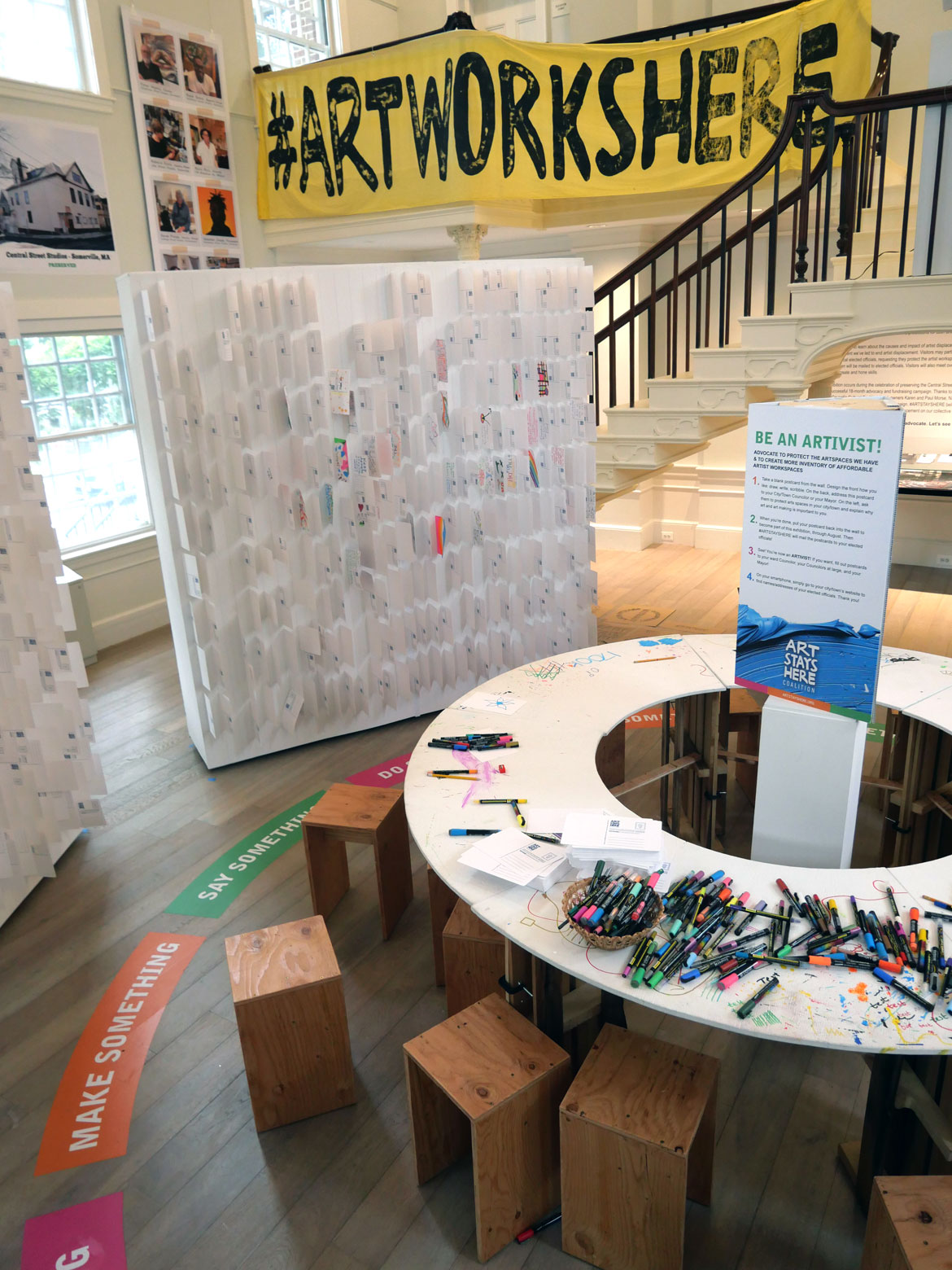 “#Art Stays Here: Faces, Spaces & Places” exhibit at the Somerville Museum, August 2026. (©Greg Cook photo)