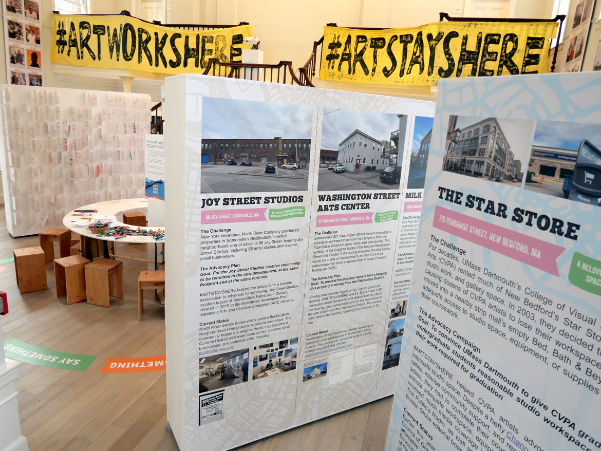 “#Art Stays Here: Faces, Spaces & Places” exhibit at the Somerville Museum, August 2026. (©Greg Cook photo)
