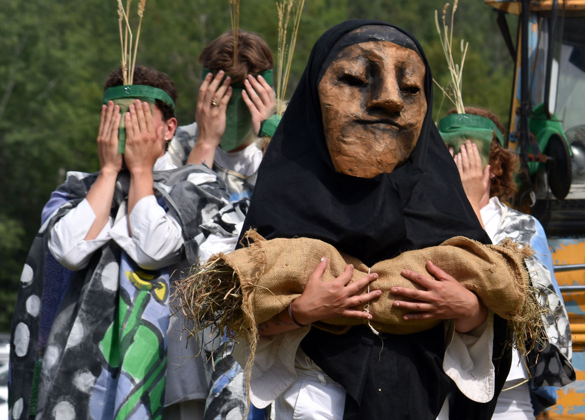 Bread & Puppet Theater’s “Upside Down World Circus” at the company's Glover, Vermont, farm, July 26, 2026. (©Greg Cook photo)