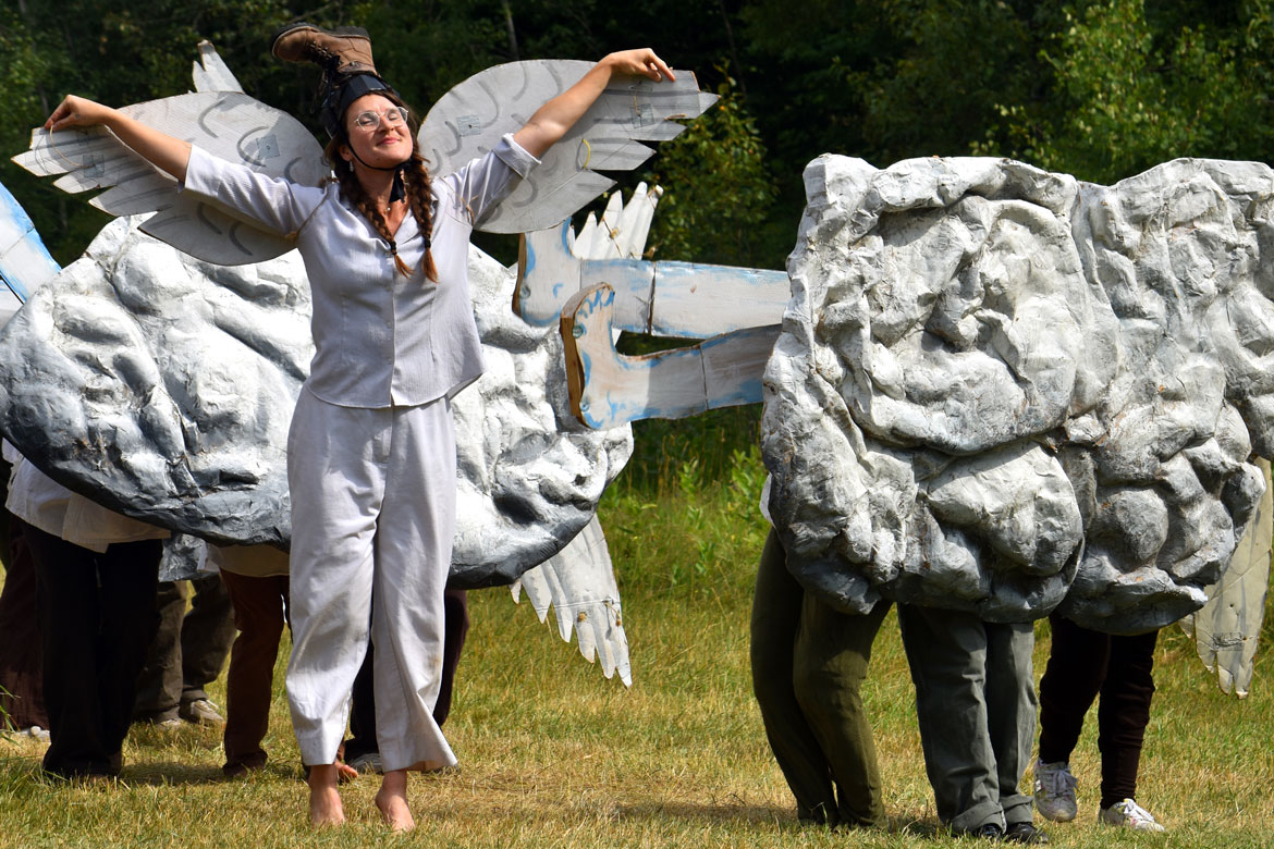 Bread & Puppet Theater’s “Upside Down World Circus” at the company's Glover, Vermont, farm, July 26, 2026. (©Greg Cook photo)