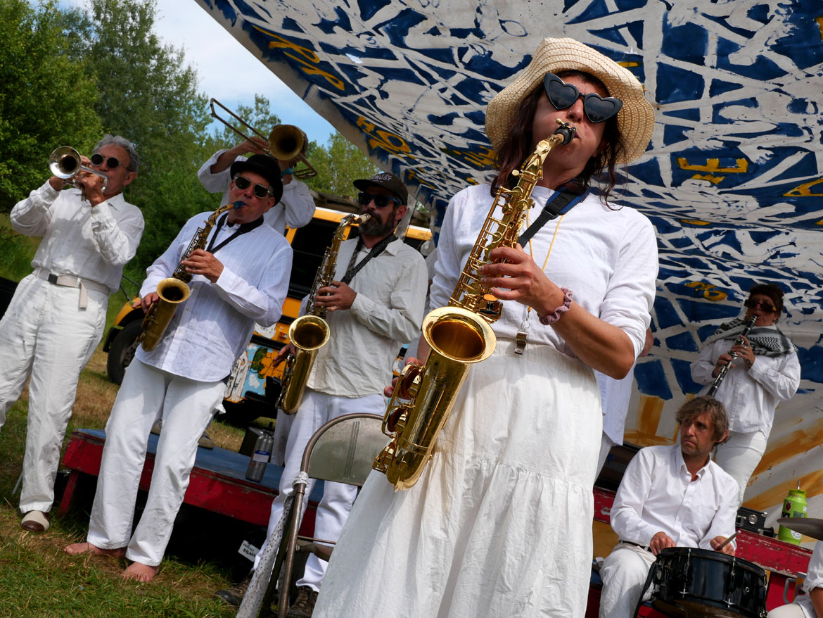 Bread & Puppet Theater’s “Upside Down World Circus” at the company's Glover, Vermont, farm, July 26, 2026. (©Greg Cook photo)