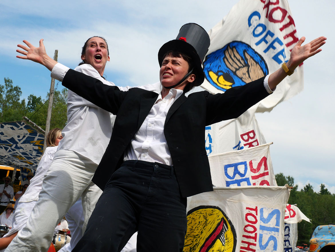 Bread & Puppet Theater’s “Upside Down World Circus” at the company's Glover, Vermont, farm, July 26, 2026. (©Greg Cook photo)