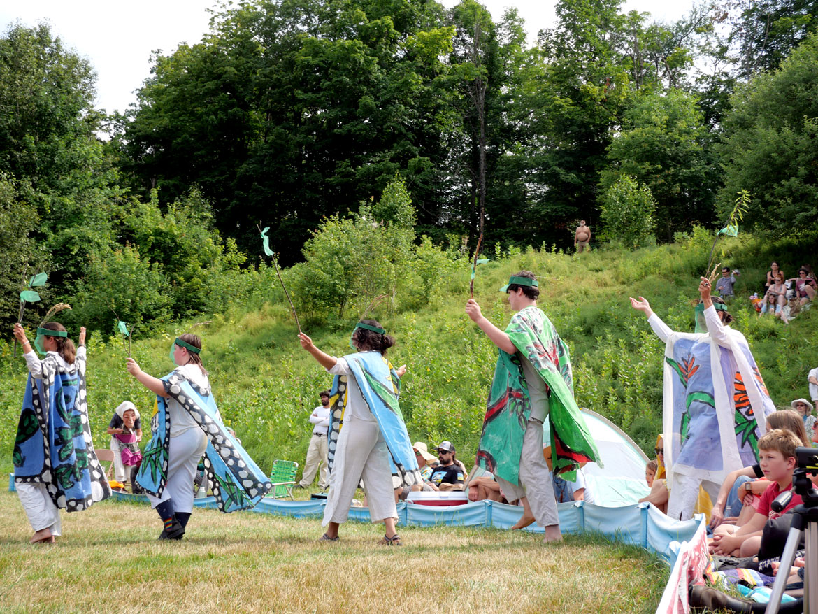 Bread & Puppet Theater’s “Upside Down World Circus” at the company's Glover, Vermont, farm, July 26, 2026. (©Greg Cook photo)