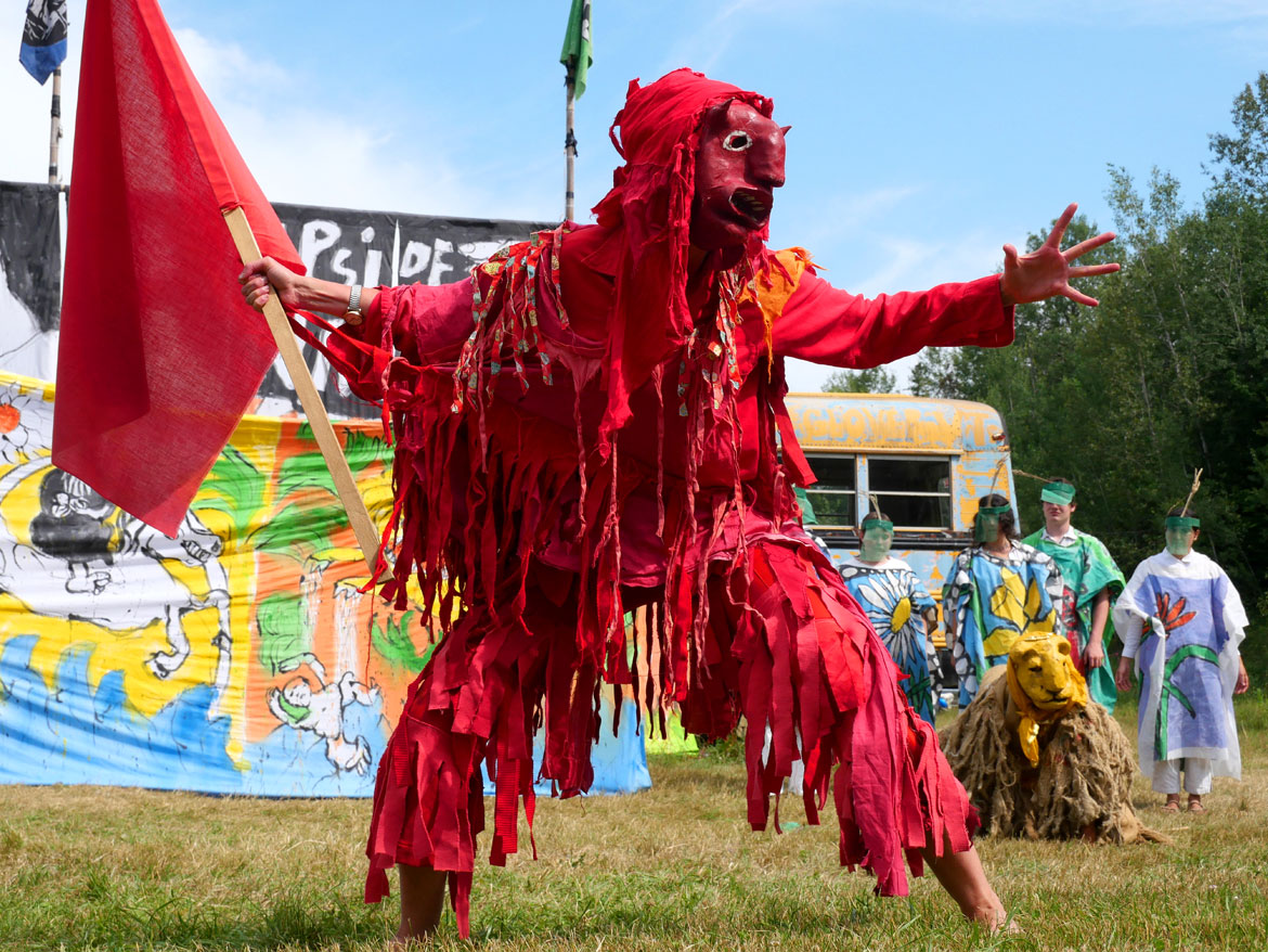 Bread & Puppet Theater’s “Upside Down World Circus” at the company's Glover, Vermont, farm, July 26, 2026. (©Greg Cook photo)