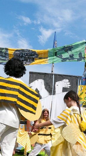 Bread & Puppet Theater’s “Upside Down World Circus” at the company's Glover, Vermont, farm, July 26, 2026. (©Greg Cook photo)
