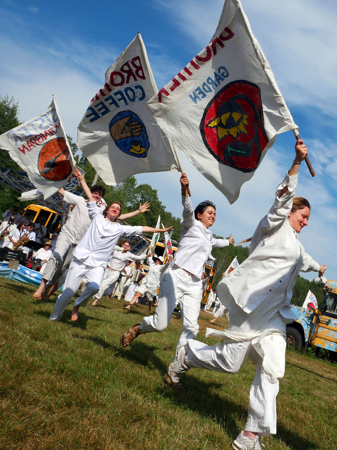 Bread & Puppet Theater’s “Upside Down World Circus” at the company's Glover, Vermont, farm, July 26, 2026. (©Greg Cook photo)